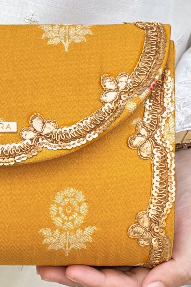 Bahaar Pure Silk Flapover Clutch - Yellow