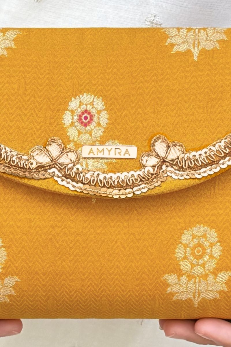 Bahaar Pure Silk Flapover Clutch - Yellow