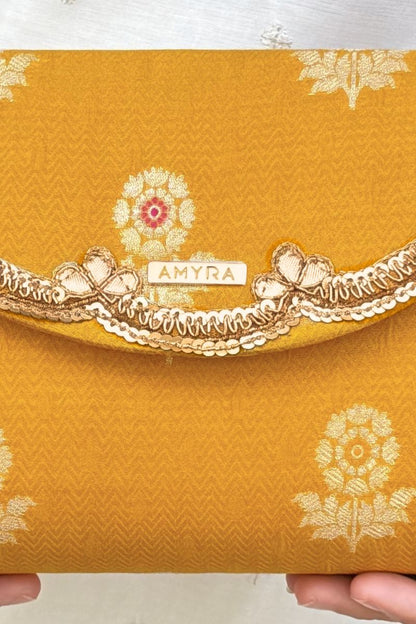 Bahaar Pure Silk Flapover Clutch - Yellow