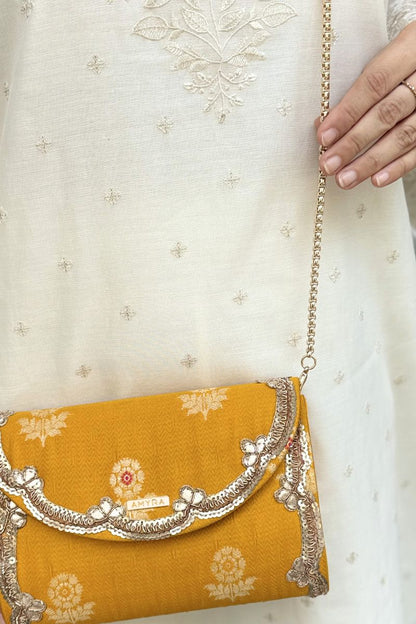 Bahaar Pure Silk Flapover Clutch - Yellow