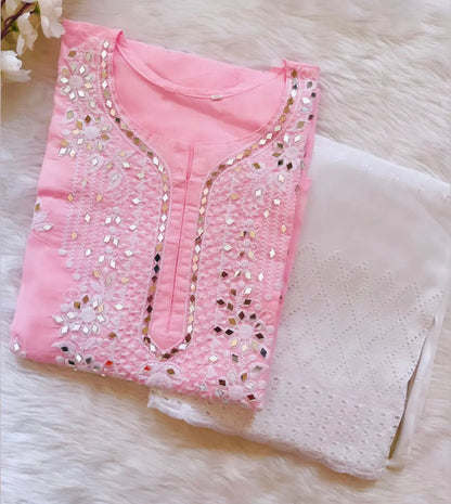 Mirror Chikankari work Kurti with Pallazo Set (Stitched) Pink - Premium  from Ethenika.com - Just INR 1590! Shop now at Ethenika.com 