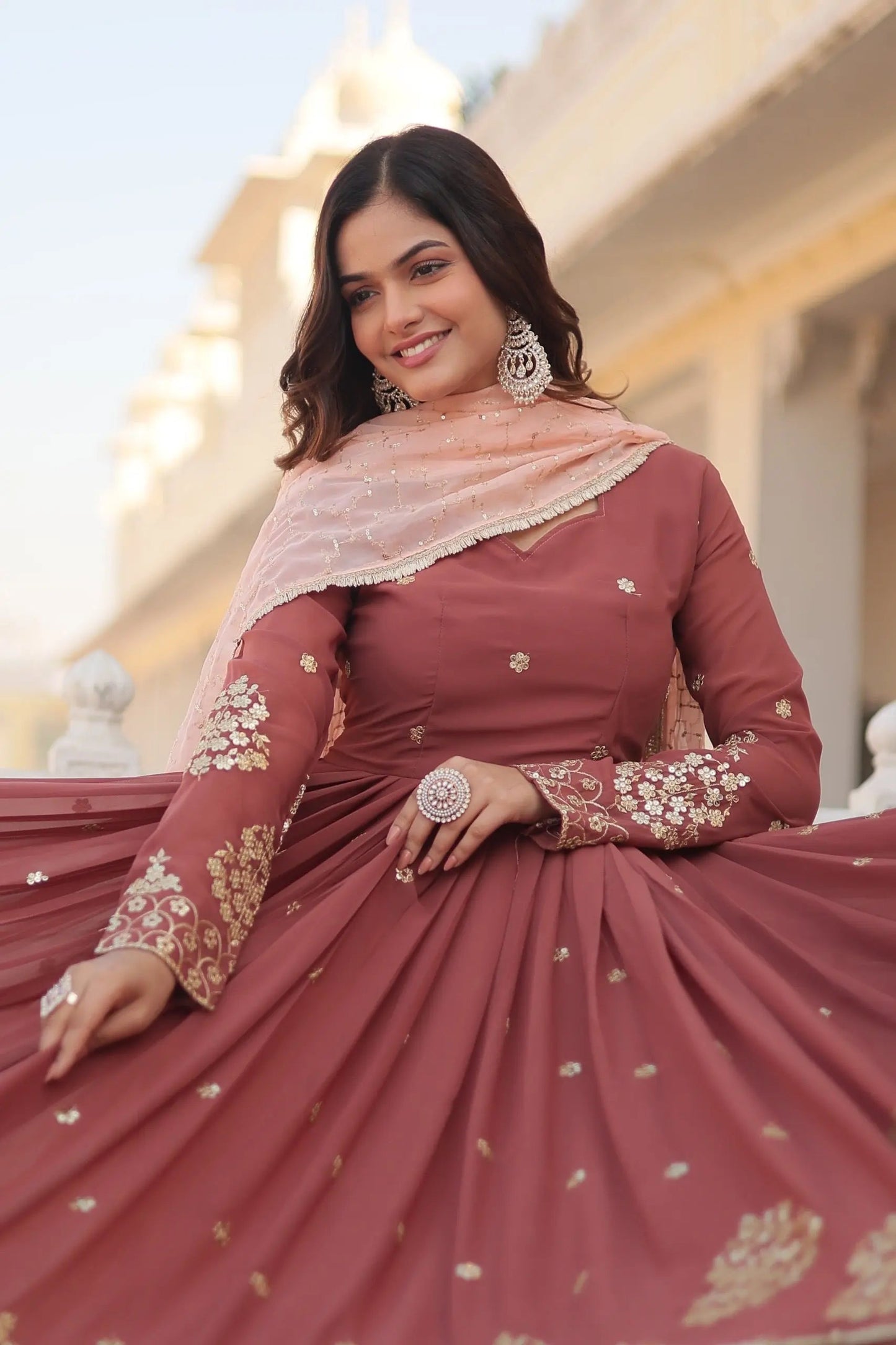 Faux Georgette Zari Thread Sequence Flair work Dress - Premium  from Ethenika.com - Just INR 2990! Shop now at Ethenika.com 