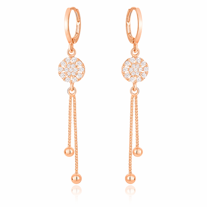 Rose Gold Long Earrings, American Diamond Studded Lightweight Drop Earrings for Women and Girls (Floral)