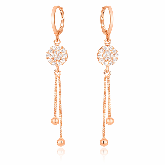 Rose Gold Long Earrings, American Diamond Studded Lightweight Drop Earrings for Women and Girls (Floral)