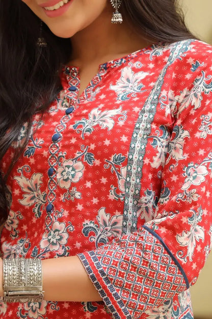 Floral Printed Pure Cotton Straight Kurta