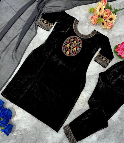 Winter Special Designer Black Velvet Kurti Pant Dupatta Set - Premium  from Ethenika.com  - Just INR 2590! Shop now at Ethenika.com 