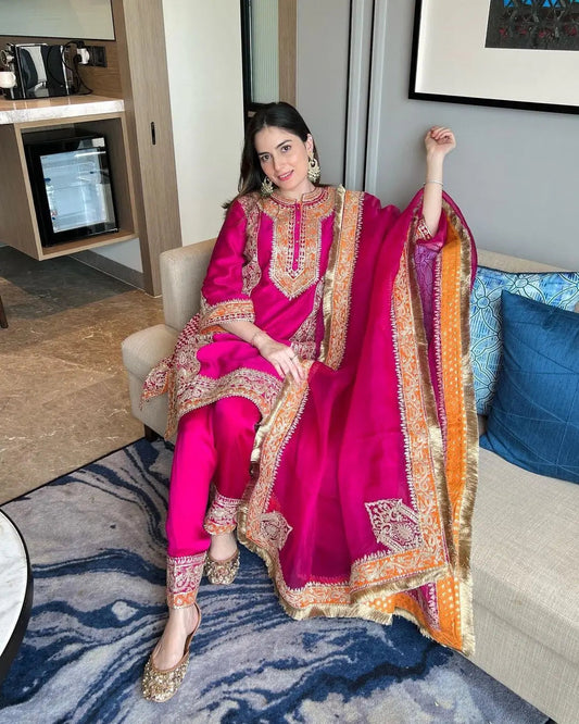 Fancy Lace Heavy Embroidery work  Kurti Pant Dupatta Set - Premium  from Ethenika.com - Just INR 2490! Shop now at Ethenika.com 