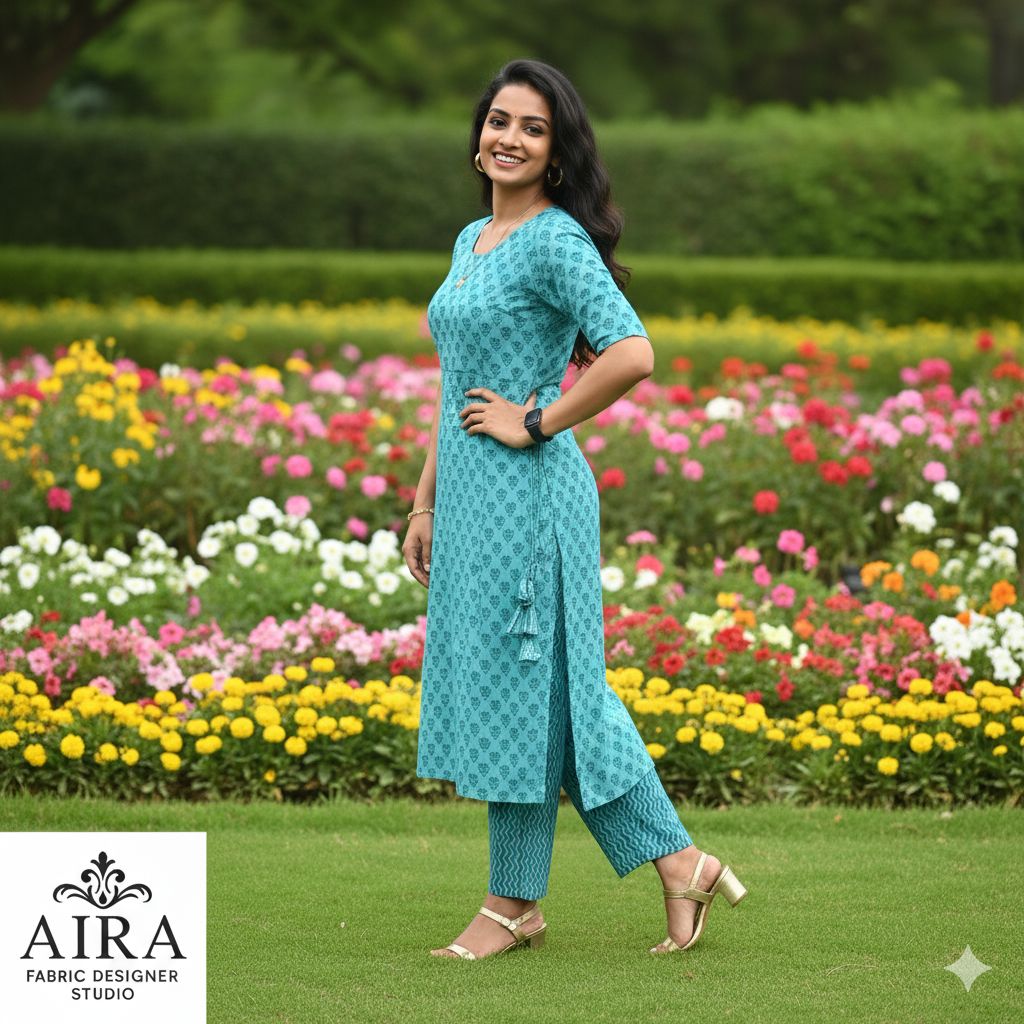 White And Blue 2 Piece Palazoo Set For Women