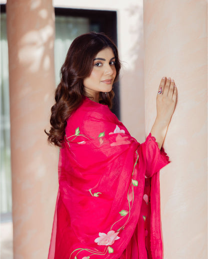 Meadow Magenta Handpainted Chanderi Suit Set