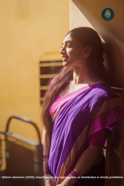 Solid Mul Cotton Saree - Pansy Purple