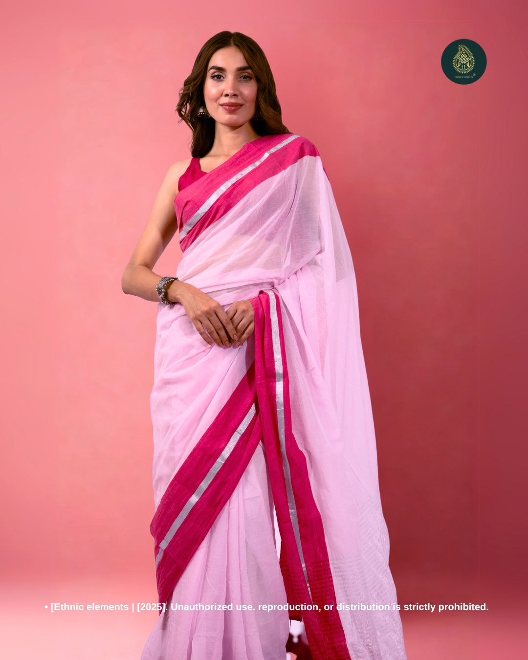 Mul Cotton Saree with Contrast Border Zari Aura - Blush Pink Mist