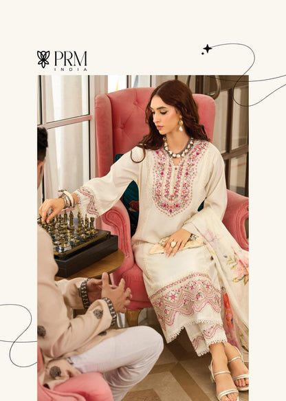 White Purle Print Roman Silk A Line Kurti With Cotton Laning For Women