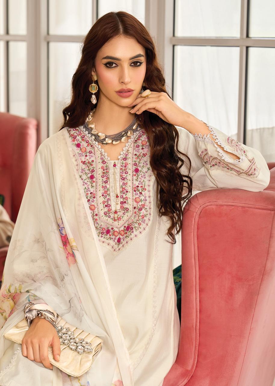 White Purle Print Roman Silk A Line Kurti With Cotton Laning For Women