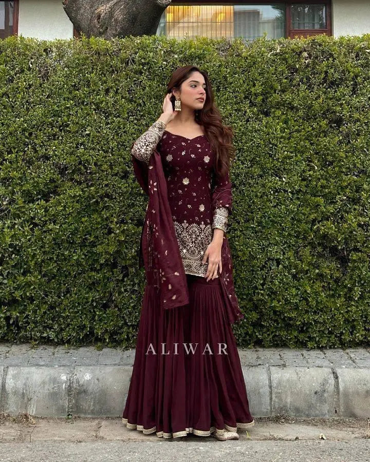 Georgette Sequence Embroidery Work Kurti Sharar Dupatta Set - Premium  from Ethenika.com  - Just INR 2590! Shop now at Ethenika.com 