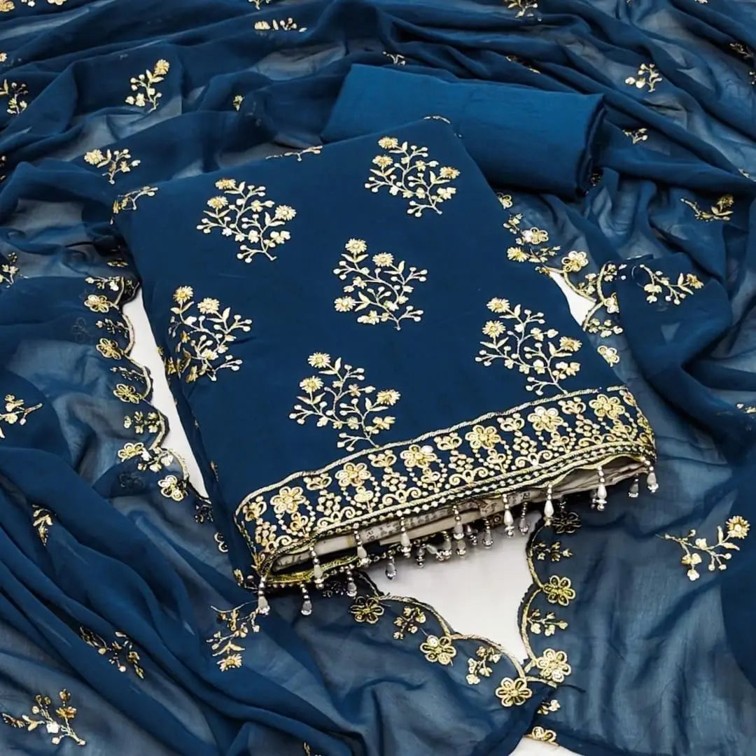 Georgette Golden Embroidery lace work Dress Material (Unstitched) - Premium  from Ethenika.com  - Just INR 1590! Shop now at Ethenika.com 