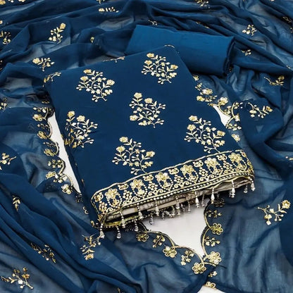 Georgette Golden Embroidery lace work Dress Material (Unstitched) - Premium  from Ethenika.com  - Just INR 1590! Shop now at Ethenika.com 