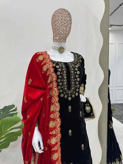 Ethenika Fine Velvet Golden Thread Embroidery work Velvet Kurti Sharara - Premium  from Ethenika.com  - Just INR 4990! Shop now at Ethenika.com 