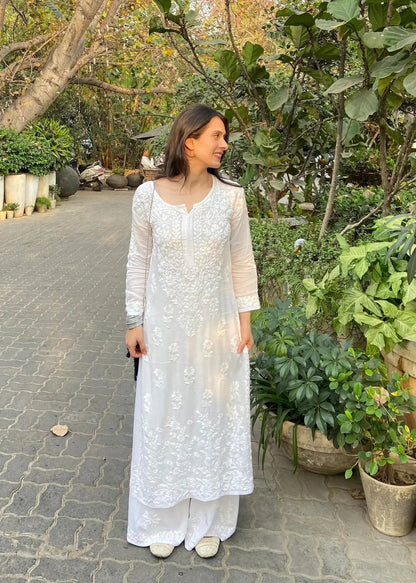 Muslin Thread Embroidery work Kurti Palazzo Set - Premium  from Ethenika.com - Just INR 2190! Shop now at Ethenika.com 