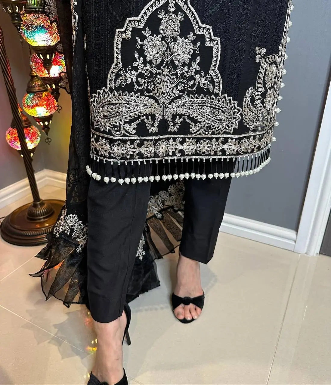 Georgette Zari Embroidery work Long Kurti Palazzo Dupatta Set - Premium  from Ethenika.com - Just INR 2890! Shop now at Ethenika.com 
