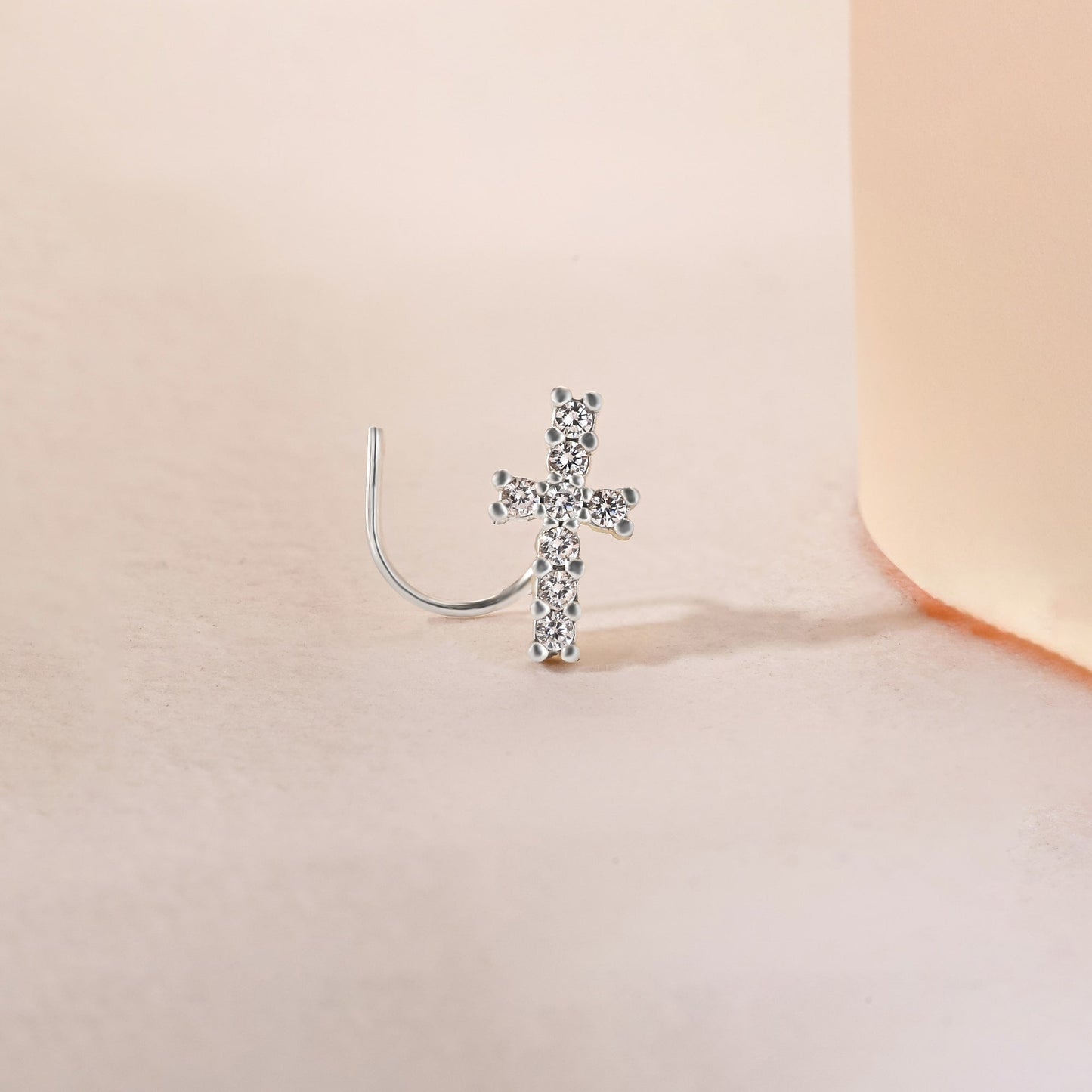 Cross Charm Silver Nose Pin