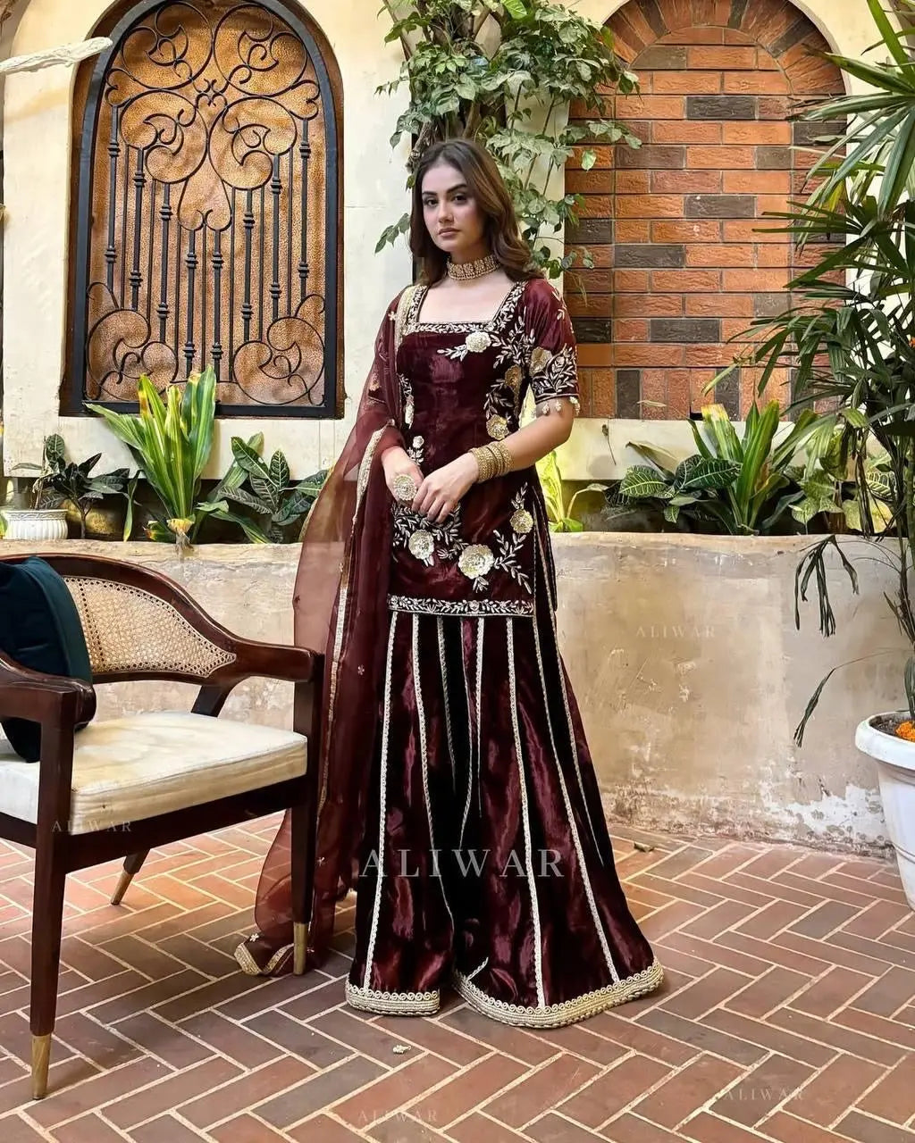 Pure Viscos Heavy Velvet Embroidery Work Velvet Kurti Sharara Set - Premium  from Ethenika.com  - Just INR 4590! Shop now at Ethenika.com 