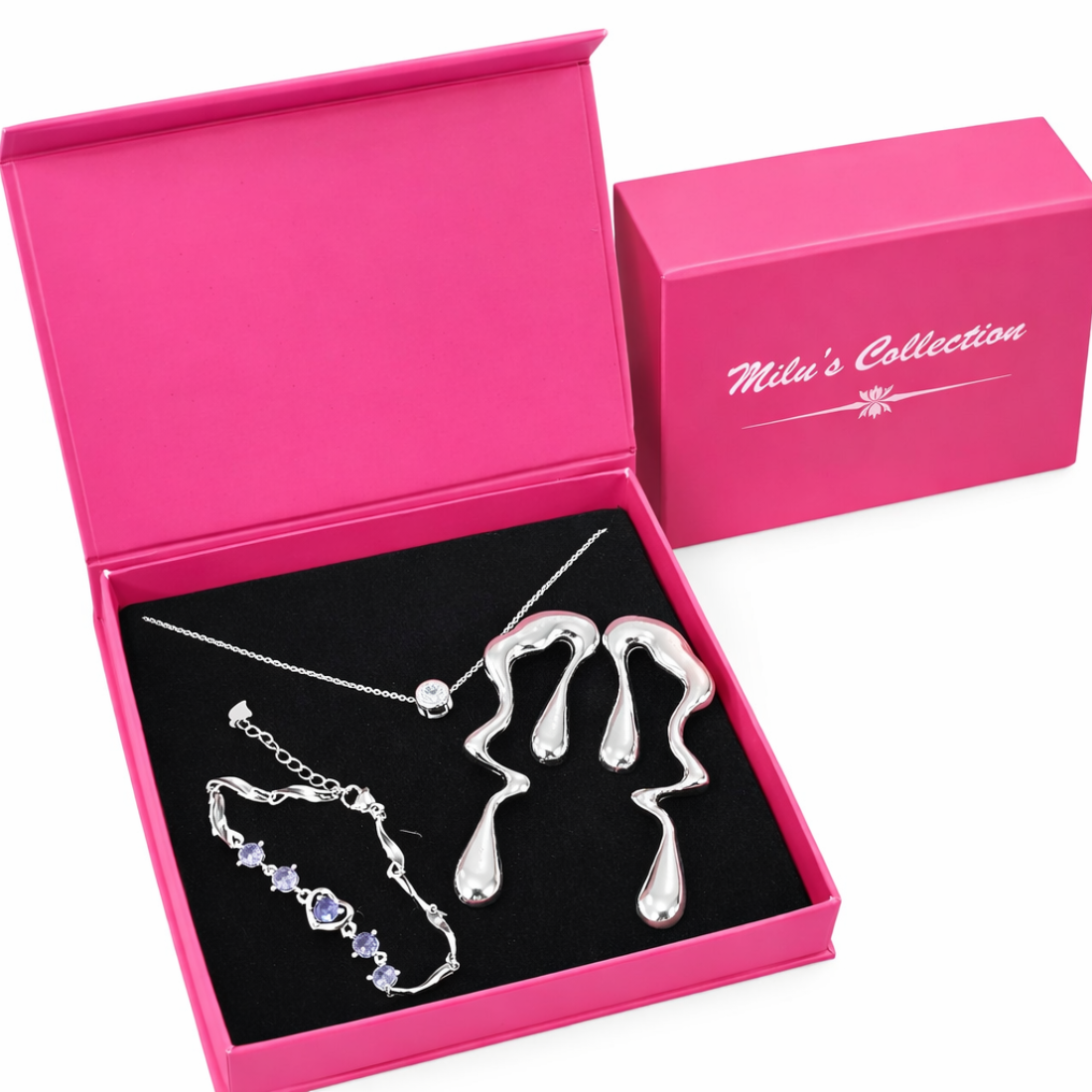 Gift Stylish Silver Jewelry Set for Women – Necklace, Earrings & Bracelet | Elegant Gift Box for Parties, Weddings & Special Occasions