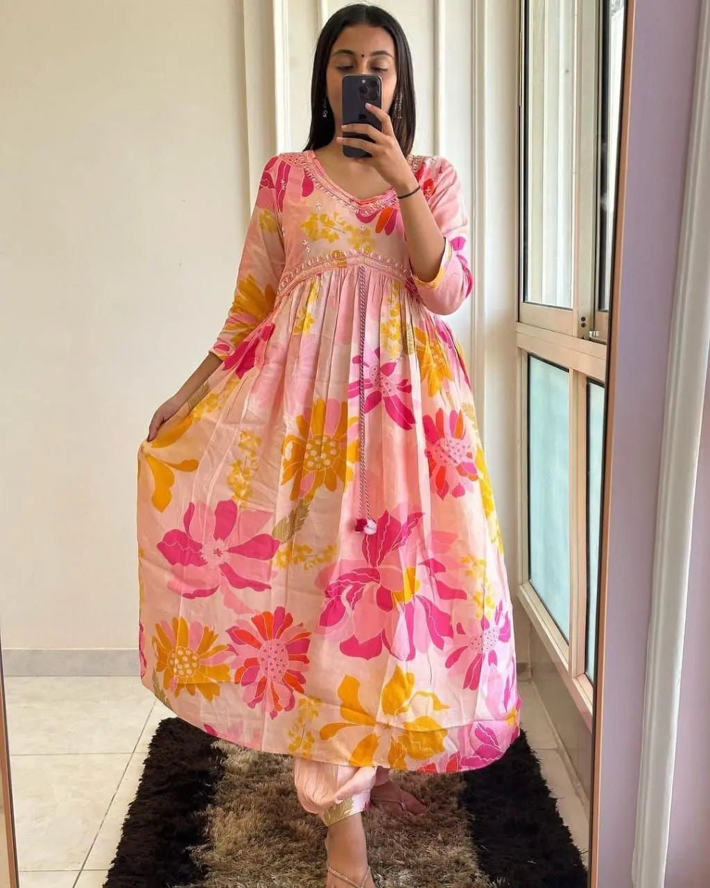 Floral Digital Print Lace embroidery work Afghani Kurti Pant Set - Premium  from Ethenika.com - Just INR 2290! Shop now at Ethenika.com 