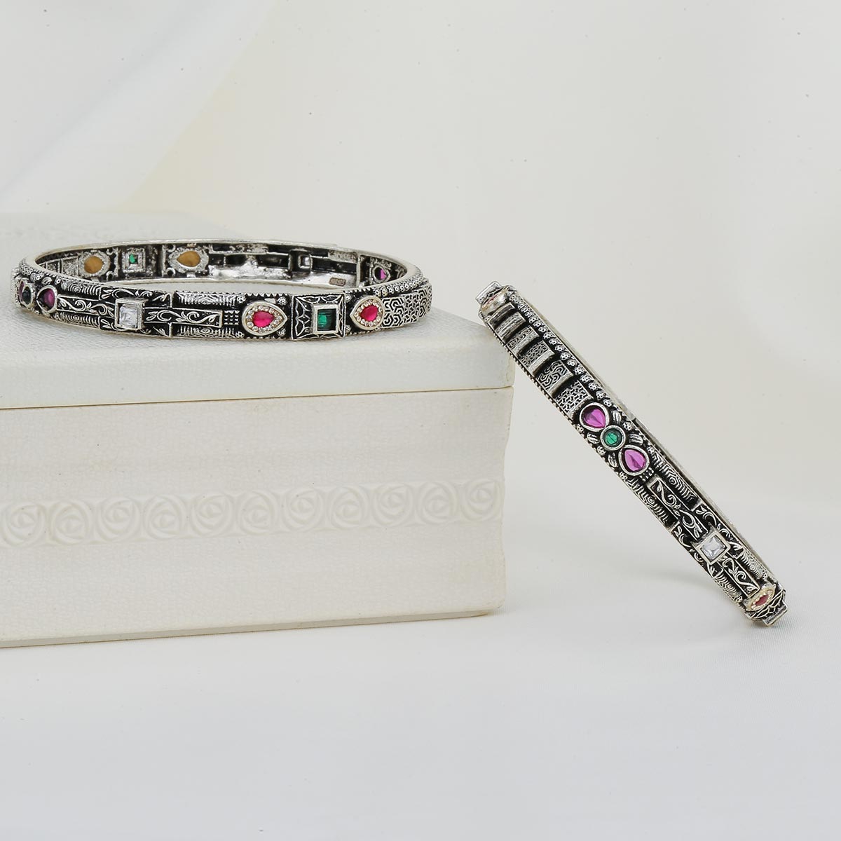 Silver Glow Oxidised Pair Bangles