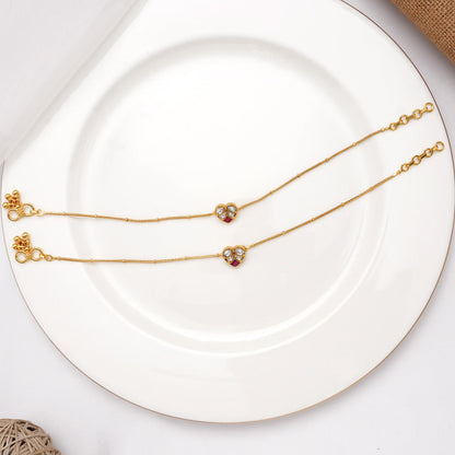 Heart Designed Kundan Anklet