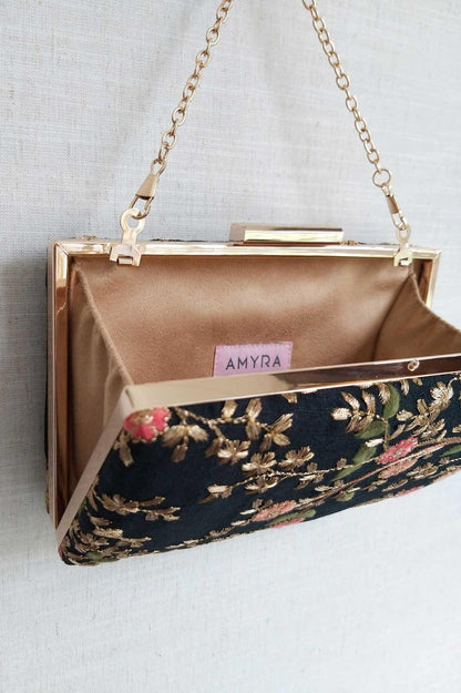 AMYRA - Floral Creeper Box Clutch - Black