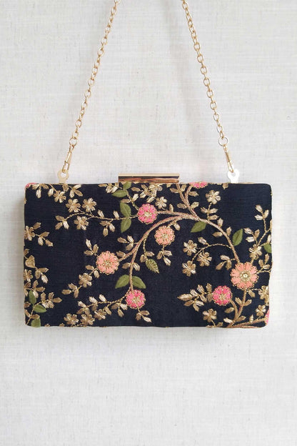 AMYRA - Floral Creeper Box Clutch - Black