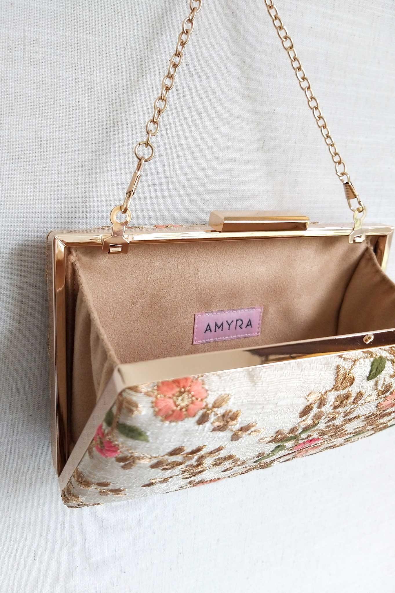AMYRA - Floral Creeper Box Clutch - Cream