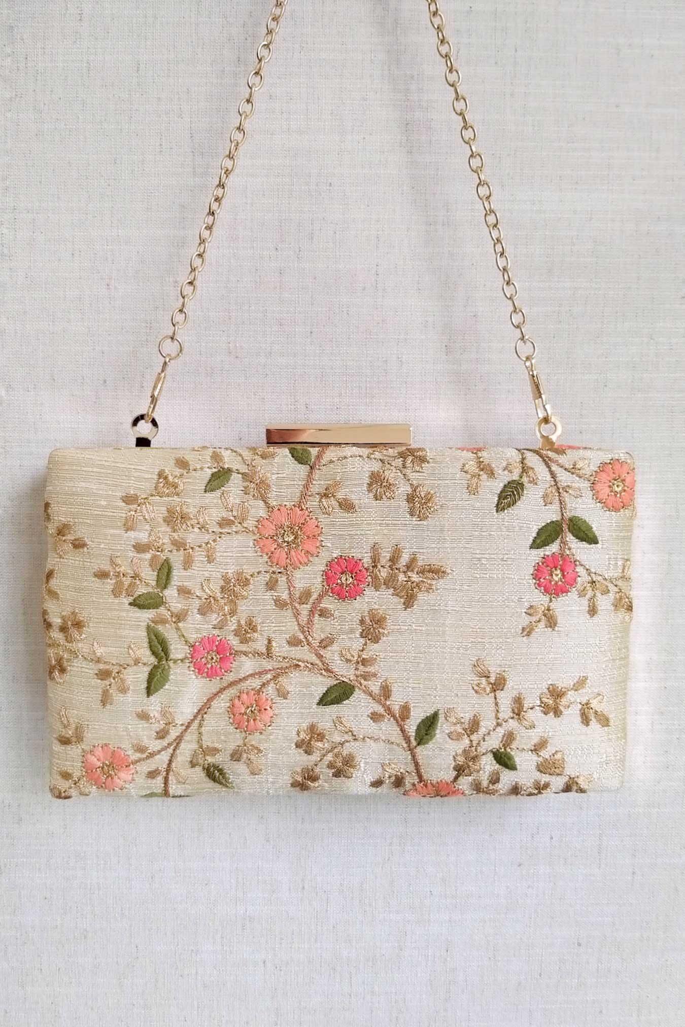 AMYRA - Floral Creeper Box Clutch - Cream