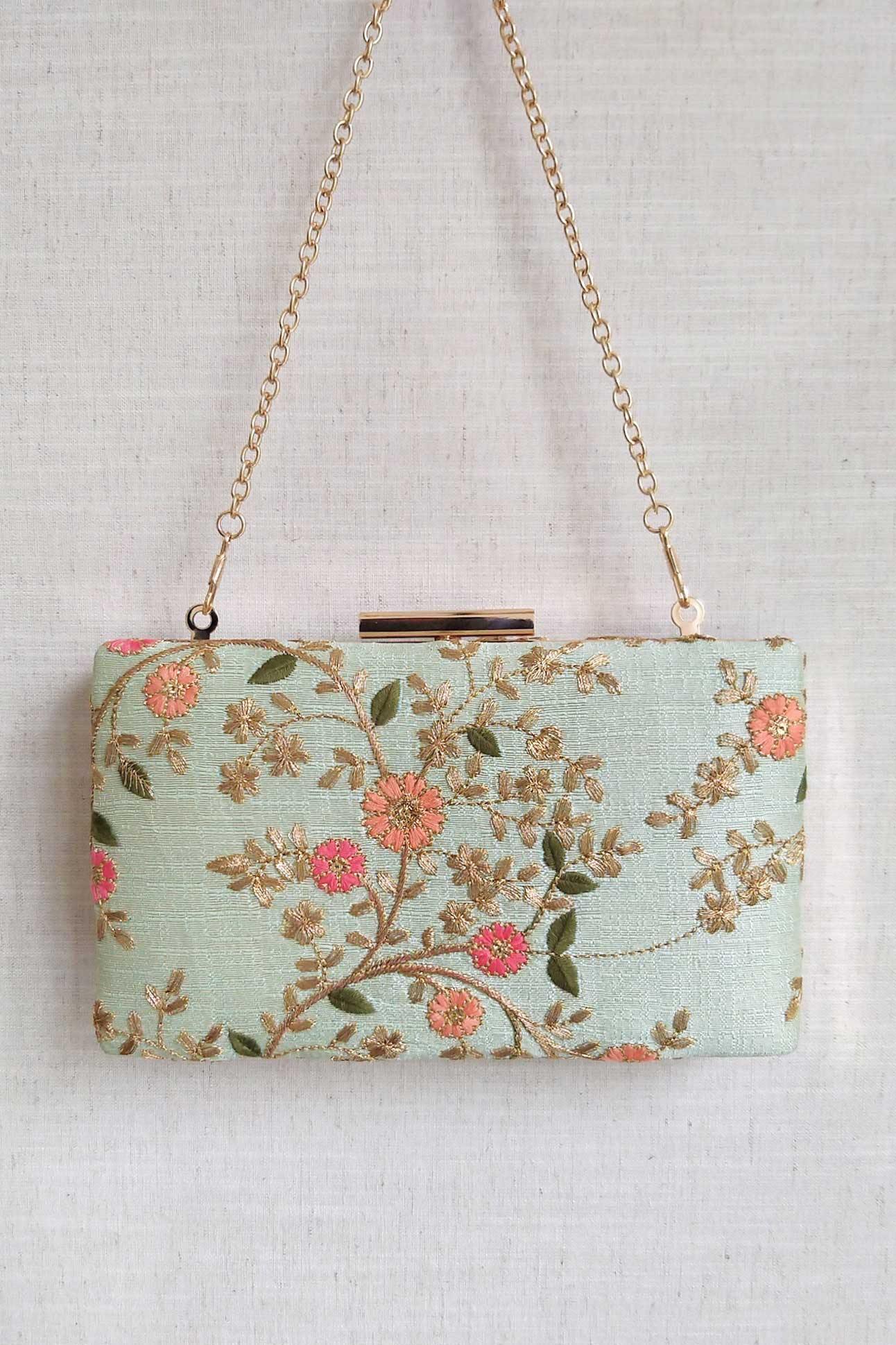 AMYRA - Floral Creeper Box Clutch - Mint