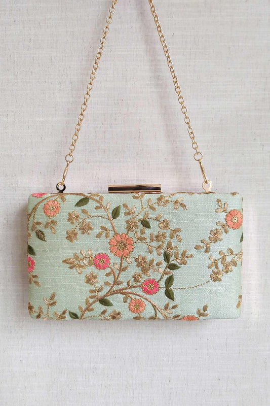 AMYRA - Floral Creeper Box Clutch - Mint