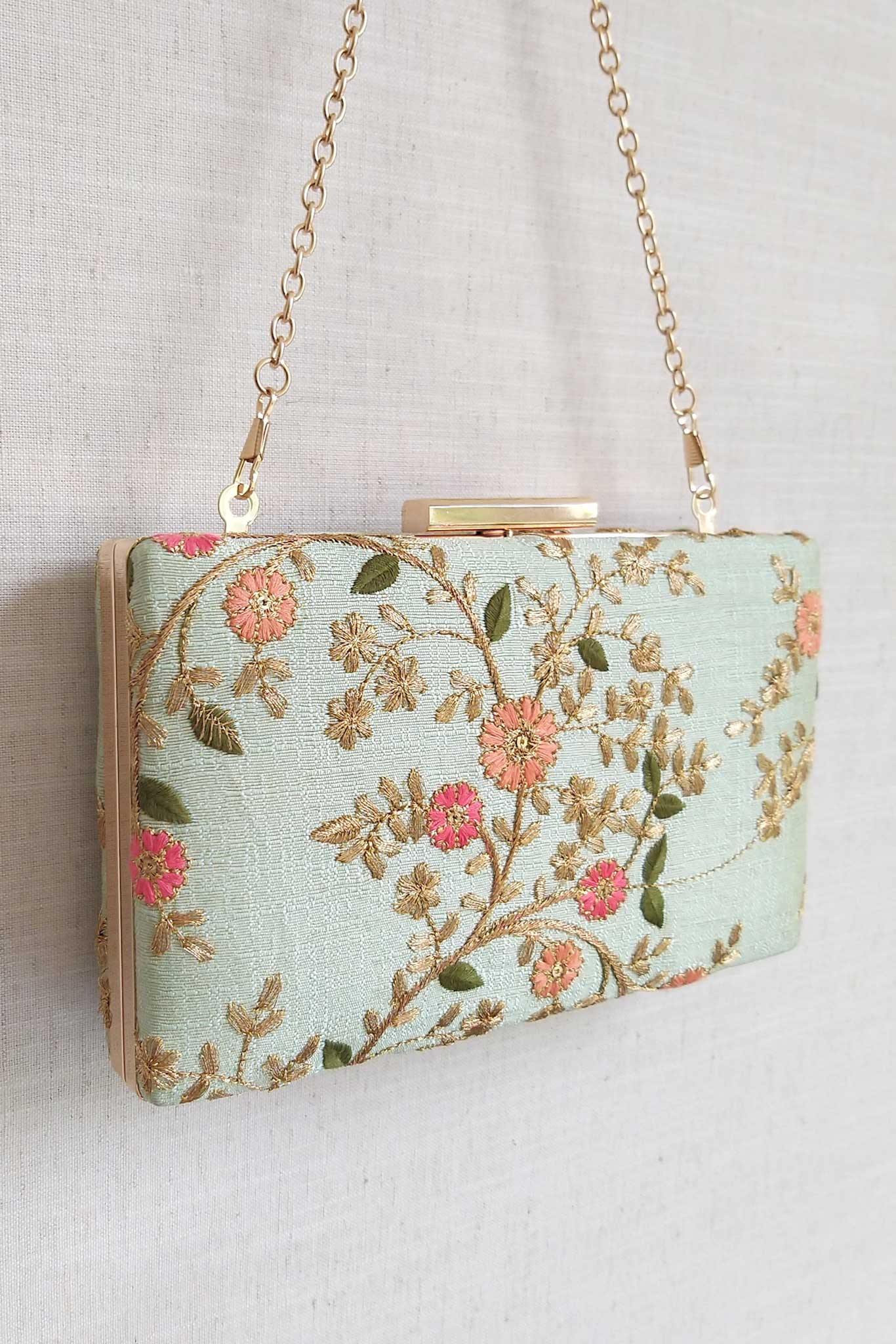 AMYRA - Floral Creeper Box Clutch - Mint
