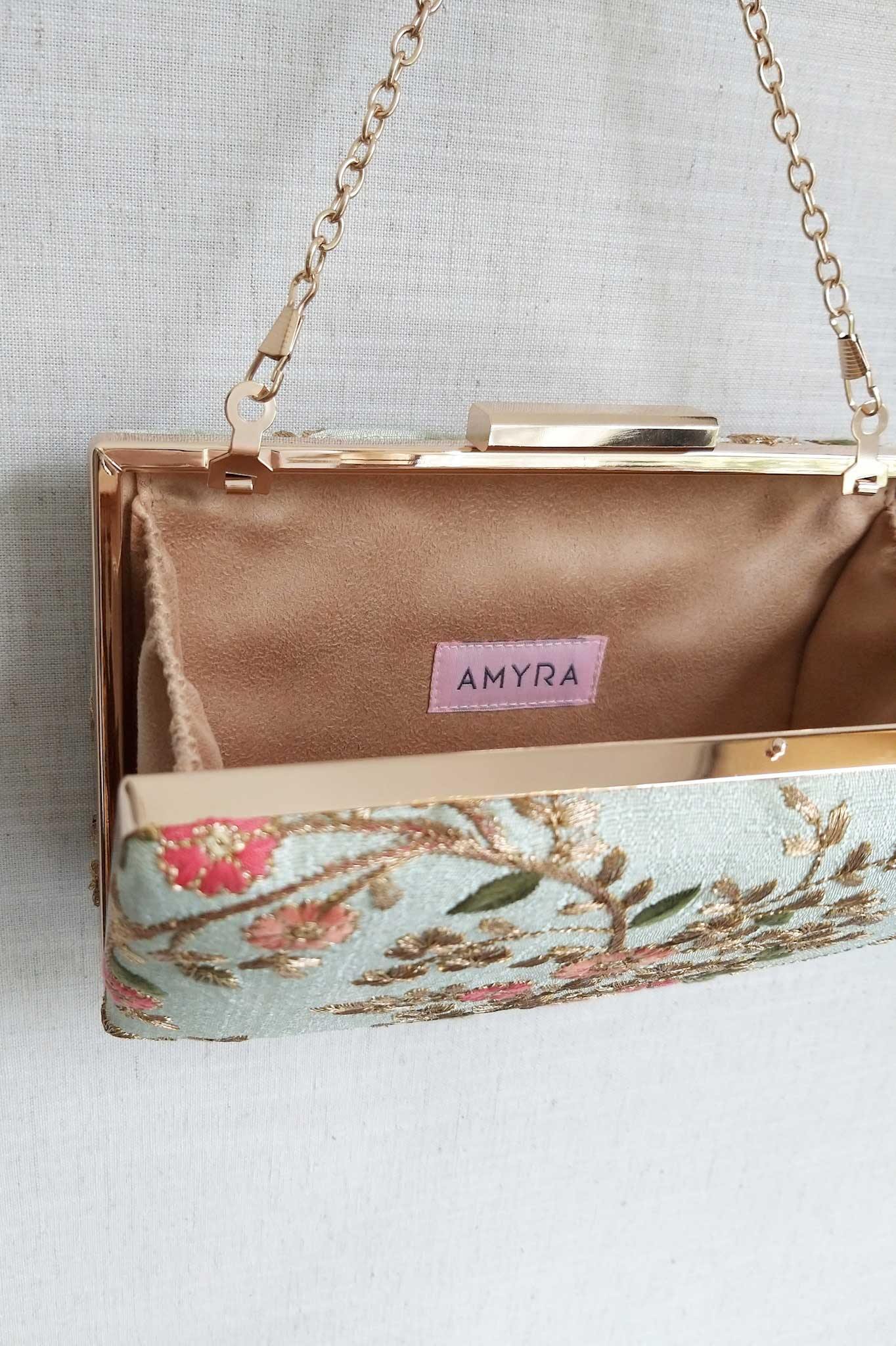 AMYRA - Floral Creeper Box Clutch - Mint