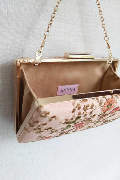 AMYRA - Floral Creeper Box Clutch - Peach