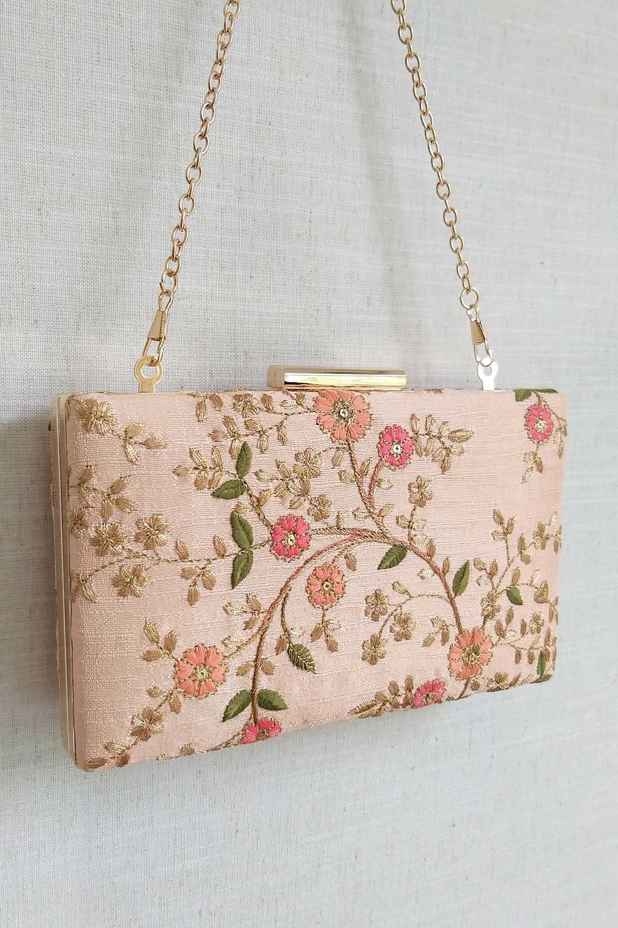AMYRA - Floral Creeper Box Clutch - Peach
