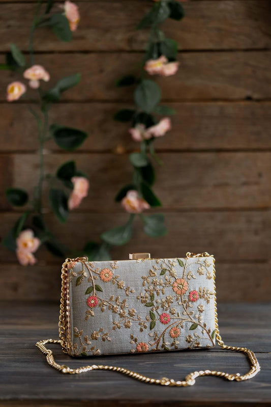 AMYRA - Floral Creeper Box Clutch - Grey