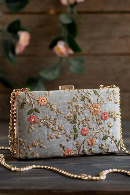 AMYRA - Floral Creeper Box Clutch - Grey