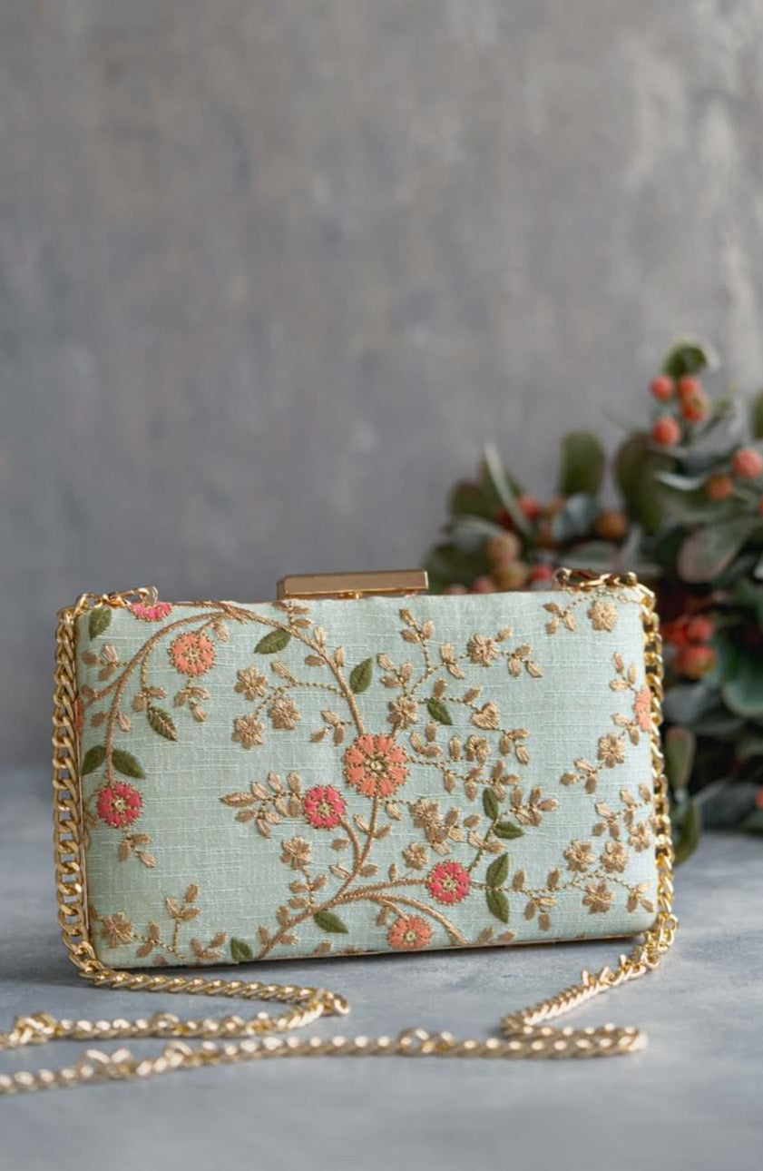 AMYRA - Floral Creeper Box Clutch - Mint
