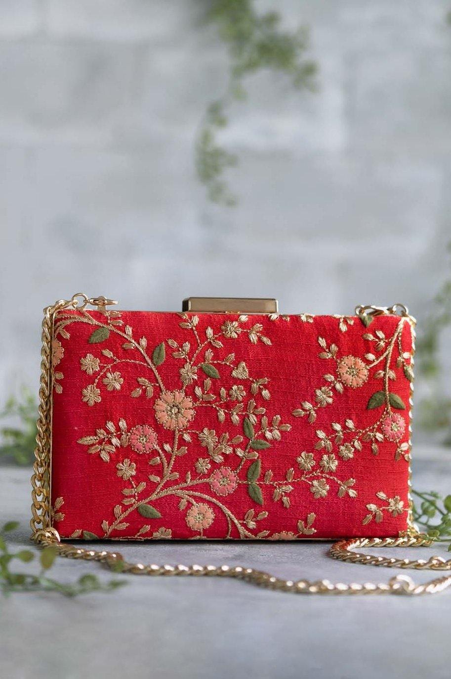 AMYRA - Floral Creeper Box Clutch - Red