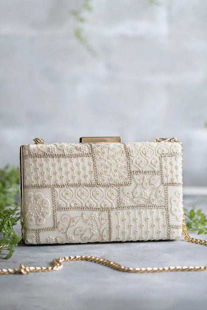 AMYRA - Mosaic Luxe Embroidered Clutch - White