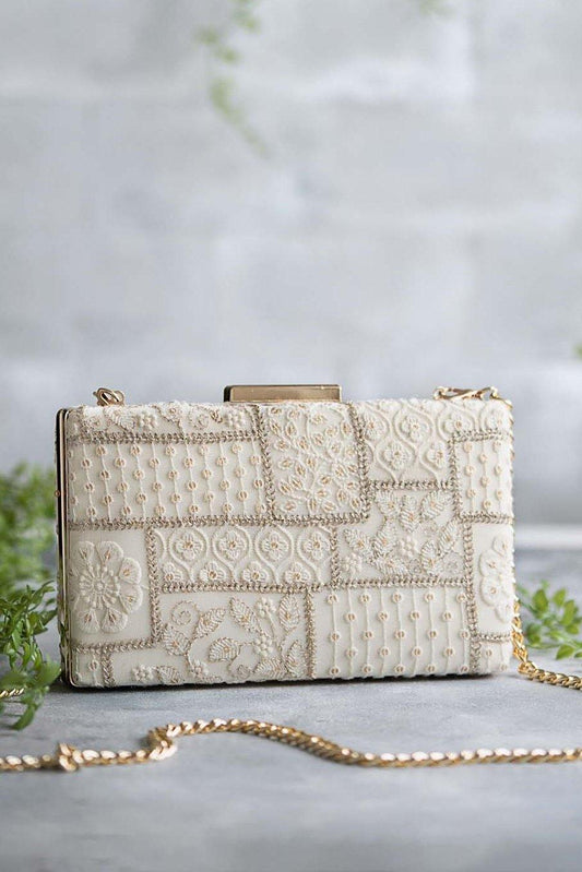 AMYRA - Mosaic Luxe Embroidered Clutch - White