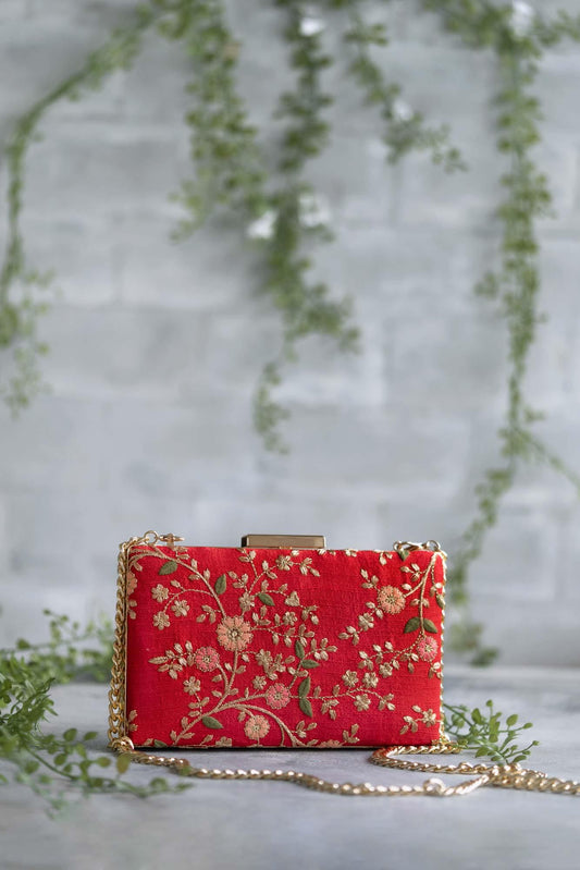 AMYRA - Floral Creeper Box Clutch - Red