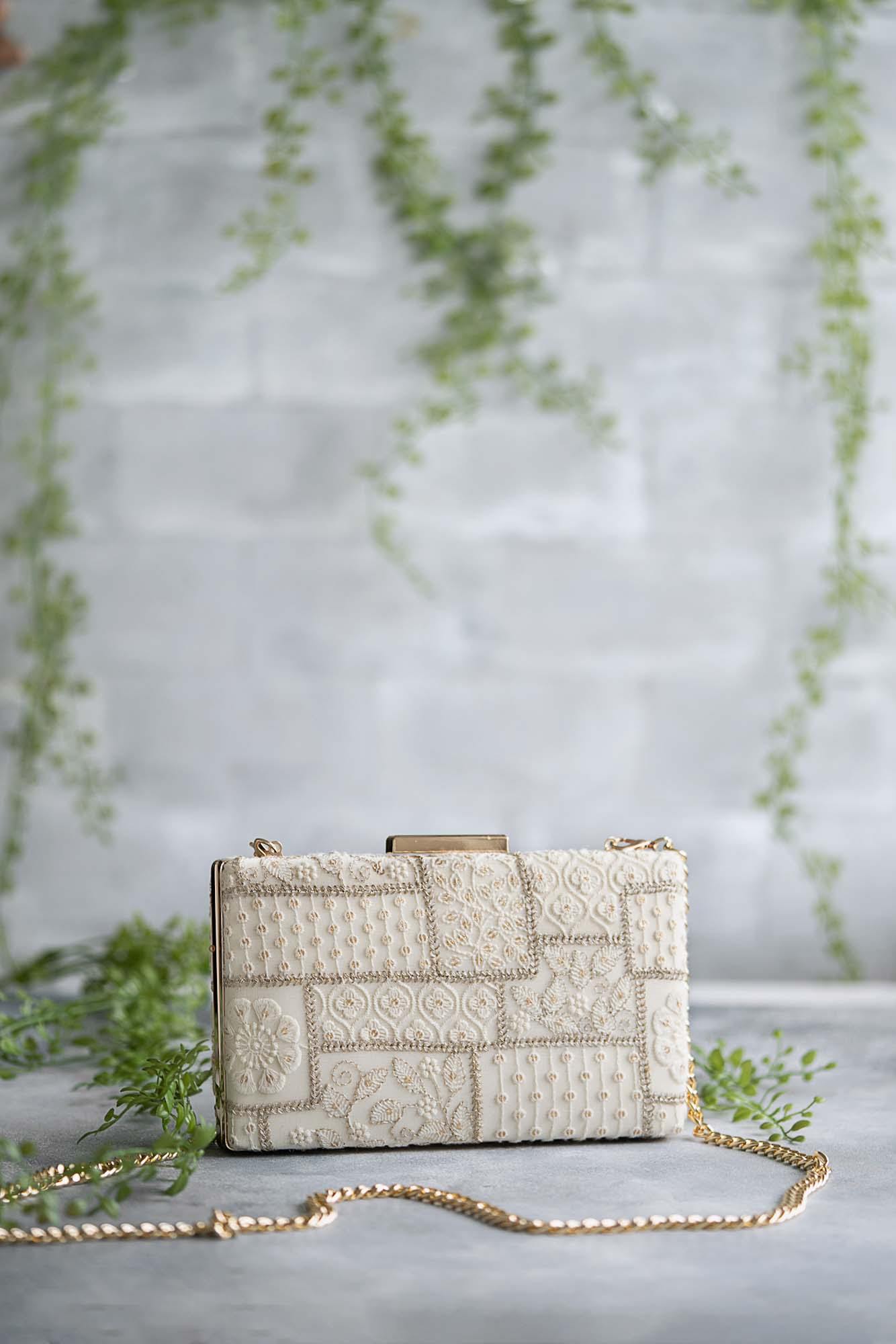 AMYRA - Mosaic Luxe Embroidered Clutch - White