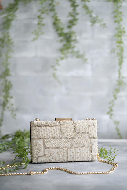 AMYRA - Mosaic Luxe Embroidered Clutch - White