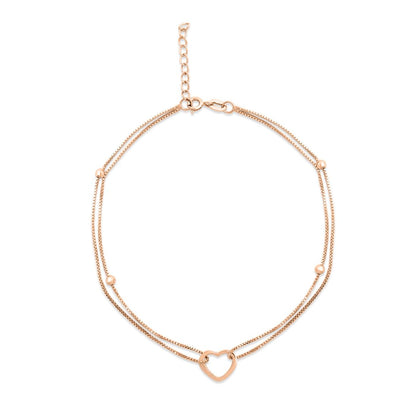 Dainty 925 Sterling Silver double chain anklet for women featuring an open heart charm – Zavya