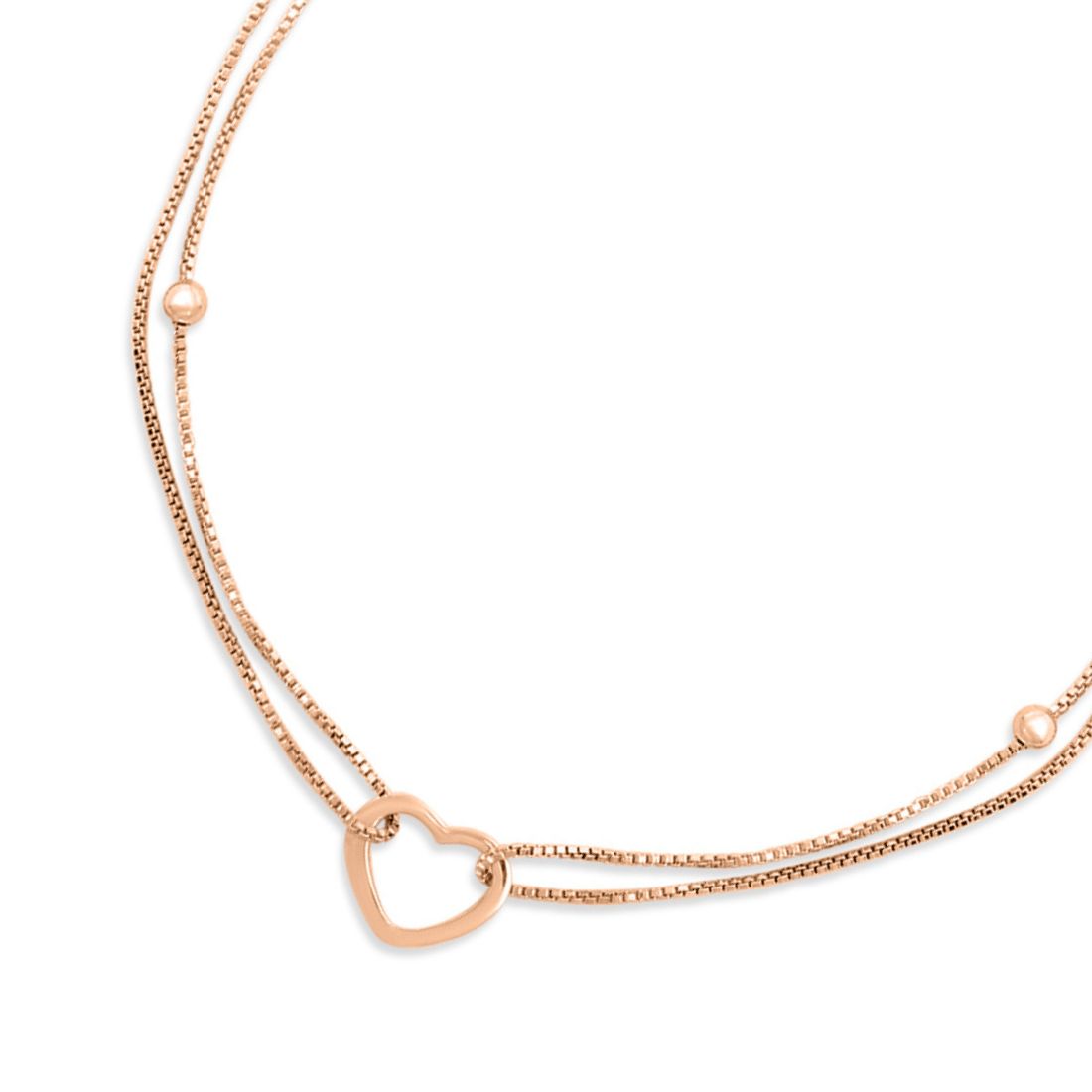 Dainty 925 Sterling Silver double chain anklet for women with an open heart charm and beads – Zavya